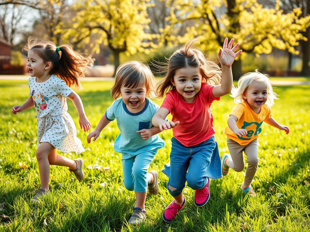Kids playing outside in spring